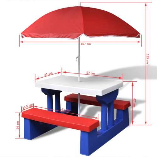 Dječji stol i klupa za piknik sa suncobranom višebojni Cijena