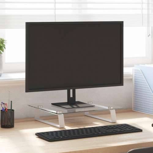 Stalak za monitor bijeli 40x35x8 cm kaljeno staklo i metal Cijena