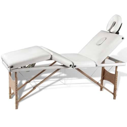 Krem bijeli sklopivi stol za masažu s 4 zone i drvenim okvirom