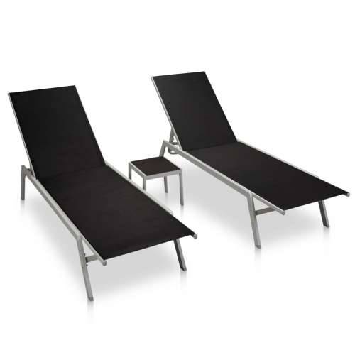 Ležaljke za sunčanje sa stolićem 2 kom čelik i tekstilen crne Cijena