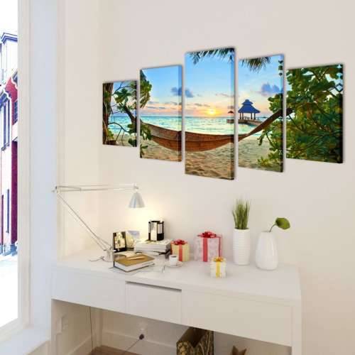 Zidne Slike na Platnu s Printom Pješčane Plaže s Ležaljkom 200 x 100 cm Cijena