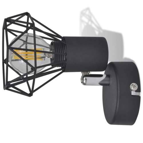 2 crne zidne svjetiljke industrijske sa žičanim okvirom i LED žaruljom Cijena